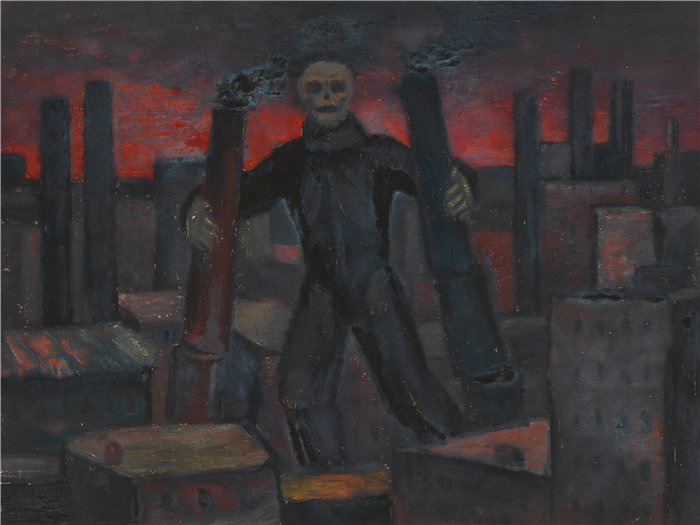 卡尔·维纳(Karl Wiener,奥地利画家 )作品-没有头衔(死亡与冒烟的城堡)(1930 年左右)