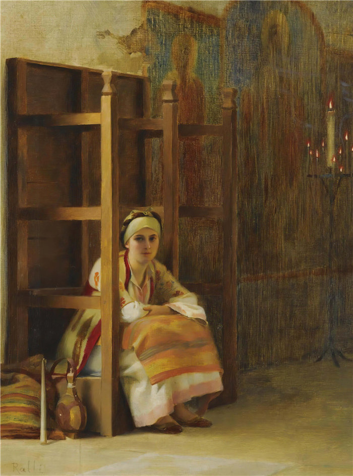 西奥多罗斯·拉利（Theodoros Ralli，希腊画家）作品--希腊教堂里的年轻女孩