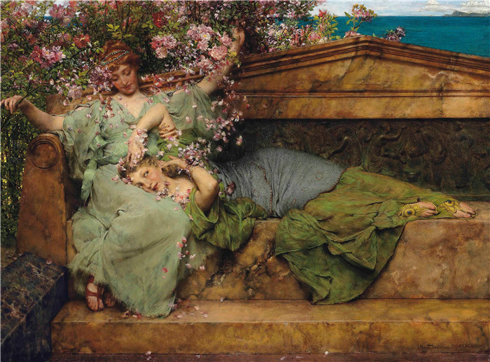 劳伦斯·阿尔玛·塔德玛（Lawrence Alma-Tadema，荷兰画家)作品--在玫瑰园