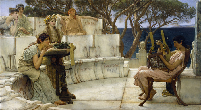 劳伦斯·阿尔玛·塔德玛（Lawrence Alma-Tadema，荷兰画家)作品--萨福与阿尔凯厄斯 (1881)