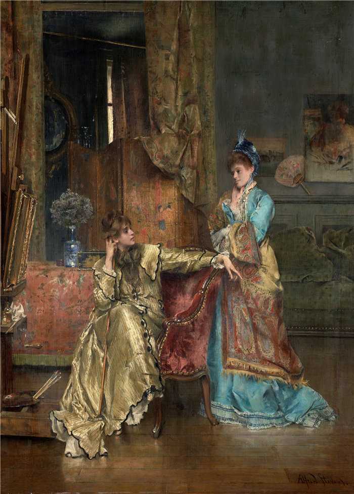 阿尔弗雷德·史蒂文斯(Alfred Stevens,比利时画家)作品-访问(约 1870 年)