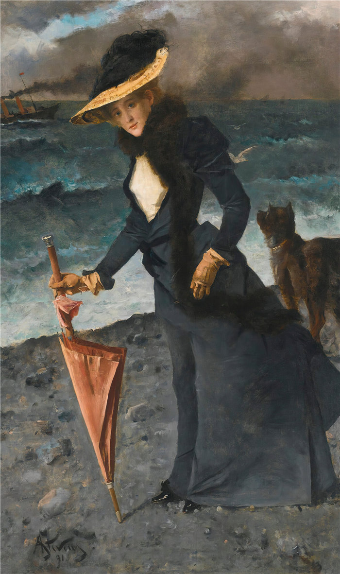 阿尔弗雷德·史蒂文斯（Alfred Stevens，比利时画家）作品-风（1891年）