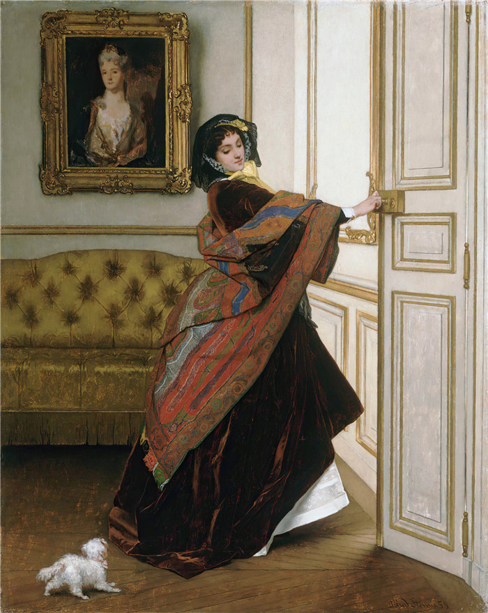 阿尔弗雷德·史蒂文斯（Alfred Stevens，比利时画家）作品-你会和我一起出去吗，菲多 (1859)