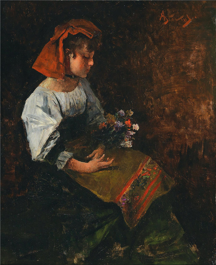 阿尔弗雷德·史蒂文斯（Alfred Stevens，比利时画家）作品-意大利青年