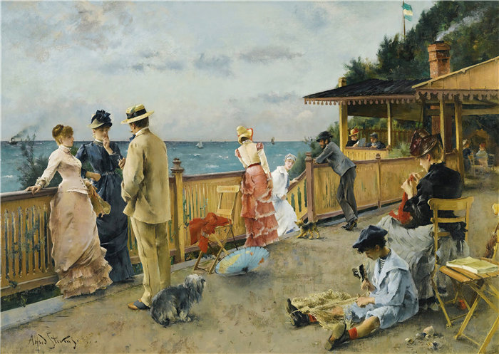 阿尔弗雷德·史蒂文斯（Alfred Stevens，比利时画家）作品-圣阿德里安的悬崖别墅（1884年）