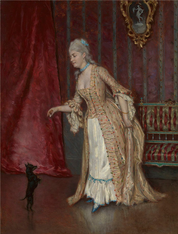 阿尔弗雷德·史蒂文斯（Alfred Stevens，比利时画家）作品-一个女人的站立图