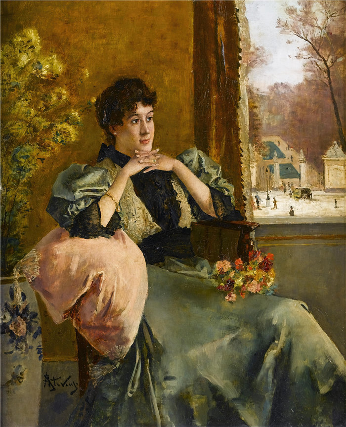 阿尔弗雷德·史蒂文斯（Alfred Stevens，比利时画家）作品-女性沉思