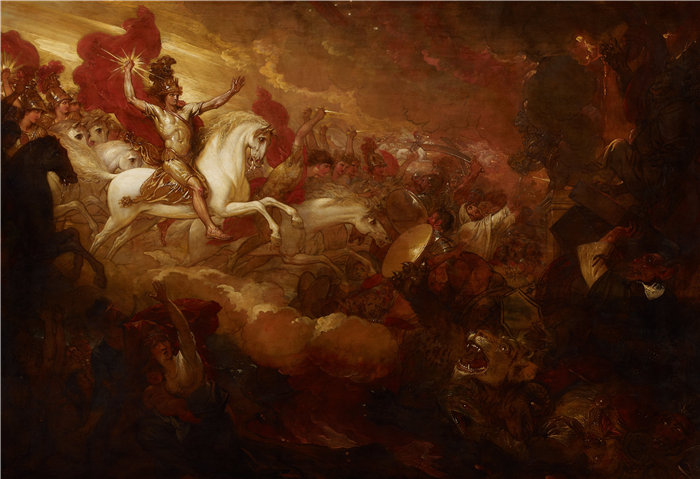 本杰明·韦斯特 (Benjamin West，美国画家)作品--兽与假先知的毁灭 (1804)