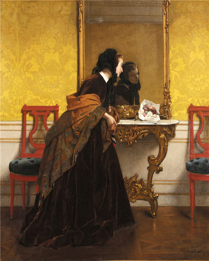 阿尔弗雷德·史蒂文斯（Alfred Stevens，比利时画家）作品-花束 (1857)