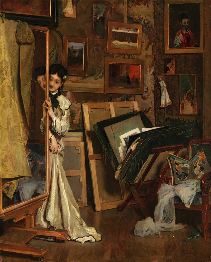 阿尔弗雷德·史蒂文斯（Alfred Stevens，比利时画家）作品-我的工作室（1871 年）