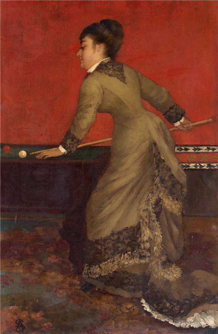阿尔弗雷德·史蒂文斯（Alfred Stevens，比利时画家）作品-优雅的台球 (1906)