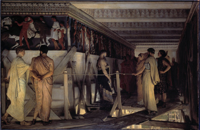 阿尔弗雷德·史蒂文斯（Alfred Stevens，比利时画家）作品-菲狄亚斯和帕台农神庙的楣（1868-69）