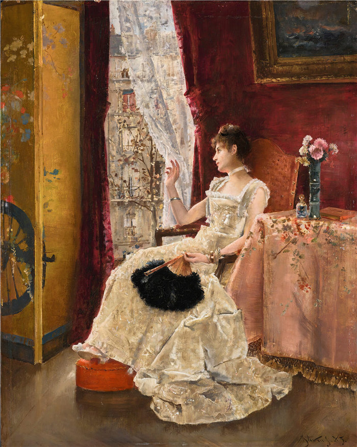 阿尔弗雷德·史蒂文斯（Alfred Stevens，比利时画家）作品-遐想 (1885)