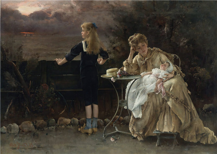 阿尔弗雷德·史蒂文斯（Alfred Stevens，比利时画家）作品-母亲和孩子（1883年）
