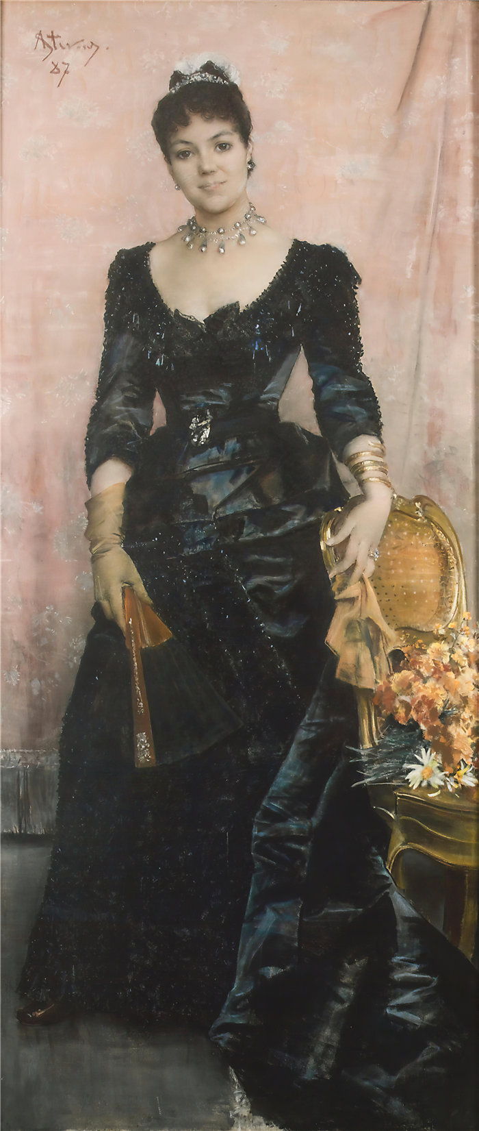阿尔弗雷德·史蒂文斯（Alfred Stevens，比利时画家）作品-圣弗朗梅斯尼尔男爵夫人的肖像（1887 年）