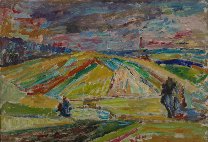 亚历山大·萨萨·布朗德 (Aleksander Sasza Blonder,波兰画家)作品-错落有致的田野风景(1937)