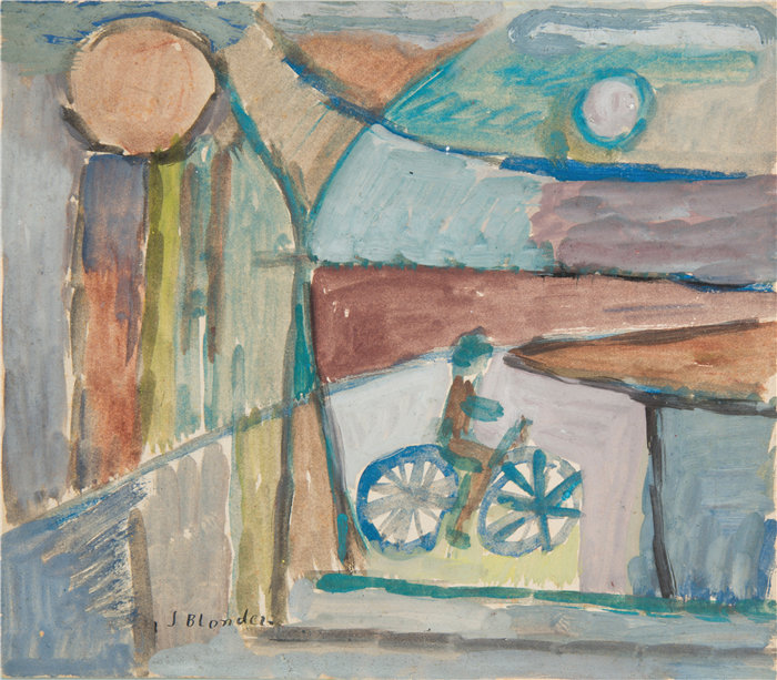 亚历山大·萨萨·布朗德 (Aleksander Sasza Blonder,波兰画家)作品-背景中的摩托车手(1934)