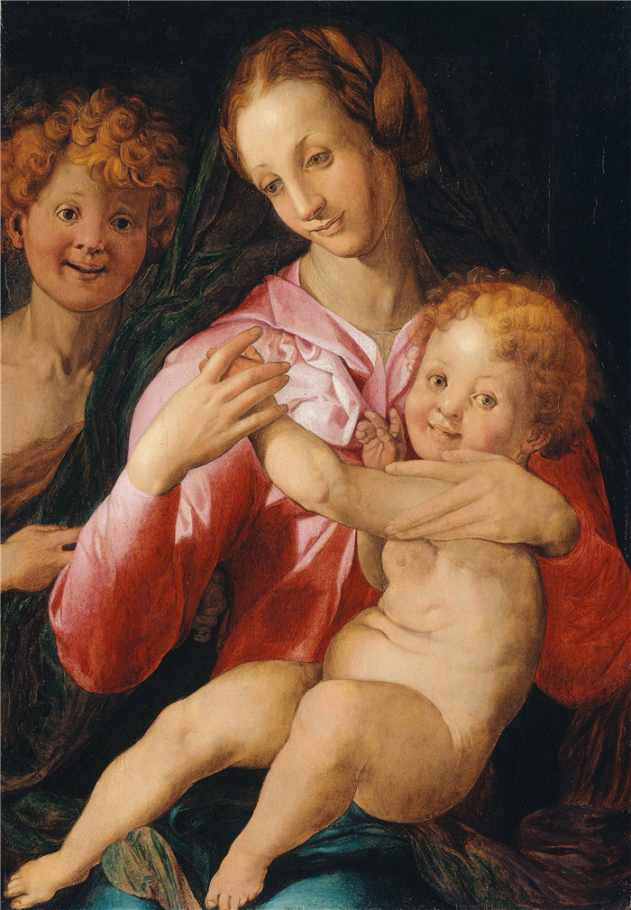 阿格诺洛·布龙齐诺（Agnolo Bronzino，意大利画家）作品-童贞女与年轻的施洗者圣约翰 (1527)