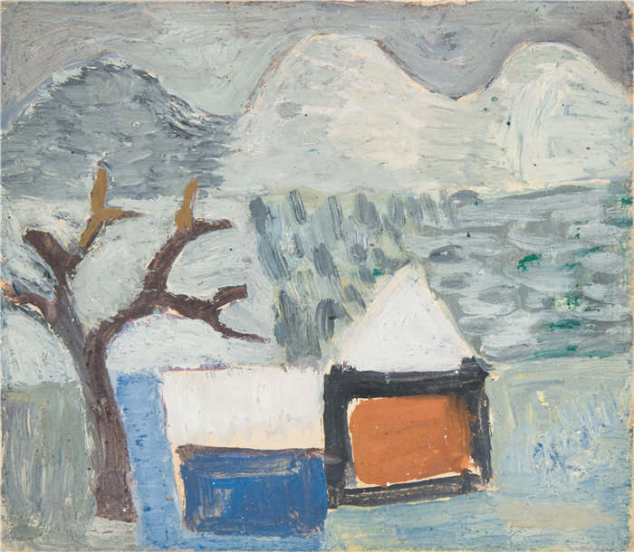 亚历山大·萨萨·布朗德 (Aleksander Sasza Blonder,波兰画家)作品-带房屋的冬季景观(1934年)