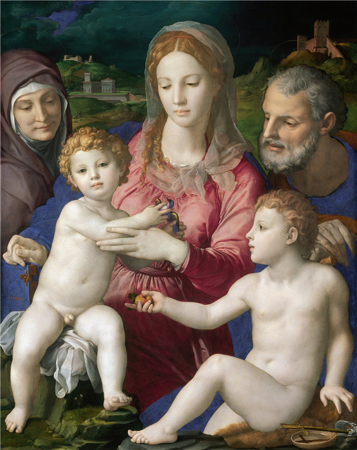 阿格诺洛·布龙齐诺（Agnolo Bronzino，意大利画家）作品-圣家与圣安妮和婴儿圣约翰 (1545 - 1546)