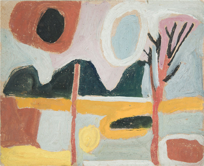 亚历山大·萨萨·布朗德 (Aleksander Sasza Blonder,波兰画家)作品-带树的风格化景观(1934年)