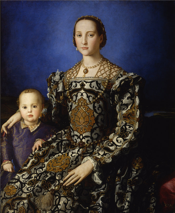 阿格诺洛·布龙齐诺（Agnolo Bronzino，意大利画家）作品-托莱多的埃莉诺与她的儿子乔瓦尼·德·美第奇 (1544-1545) 的肖像