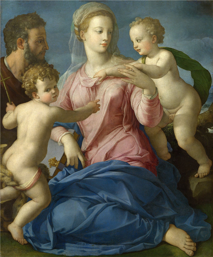 阿格诺洛·布龙齐诺（Agnolo Bronzino，意大利画家）作品-圣家与婴儿圣施洗约翰（1540 年代）