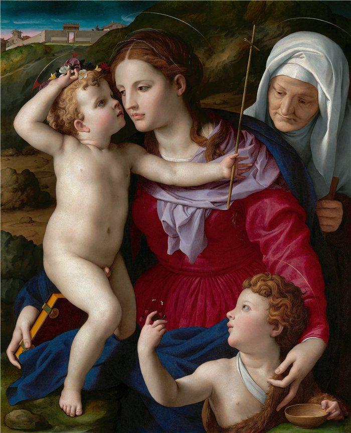 阿格诺洛·布龙齐诺（Agnolo Bronzino，意大利画家）作品-圣母子与圣伊丽莎白和施洗者圣约翰 (1540–1545)