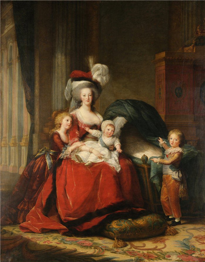 伊莉莎白·维杰·勒布伦（Louise Élisabeth Vigée Le Brun，法国画家 ）作品--法国王后玛丽-安托瓦内特·德·洛林-哈布斯堡和她的孩子们 (1787)