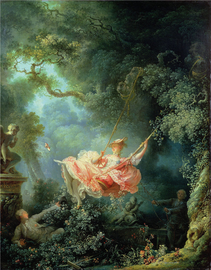 让·奥诺雷·弗拉戈纳尔（Jean Honoré Fragonard，法国画家）作品 –秋千上的快乐意外 (1767)