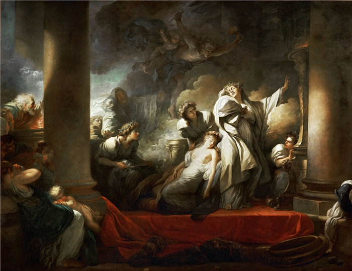 让·奥诺雷·弗拉戈纳尔（Jean Honoré Fragonard，法国画家）作品 –科瑞苏斯牺牲自己以拯救卡利霍 (1765)