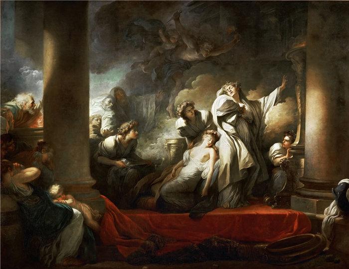 让·奥诺雷·弗拉戈纳尔(Jean Honoré Fragonard,法国画家)作品 –科瑞苏斯牺牲自己以拯救卡利霍 (1765)