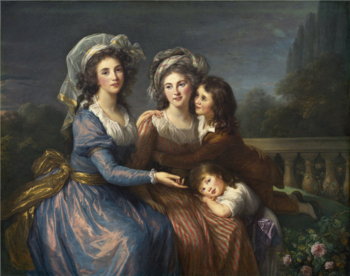 伊莉莎白·维杰·勒布伦（Louise Élisabeth Vigée Le Brun，法国画家 ）作品--佩泽侯爵夫人和鲁日侯爵夫人与她的儿子亚历克西斯和阿德里安 (1787)