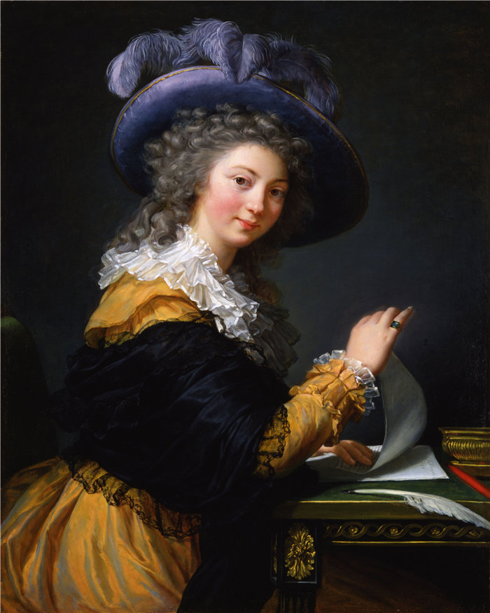 伊莉莎白·维杰·勒布伦(Louise Élisabeth Vigée Le Brun,法国画家 )作品--Comtesse de Cérès 前头衔(1963 年至 1992 年)- 折叠一封信的女士