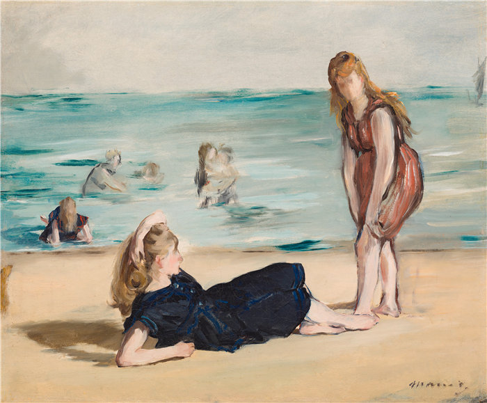 爱德华·马奈（Édouard Manet，法国画家）作品 –在海滩上（约 1868 年）
