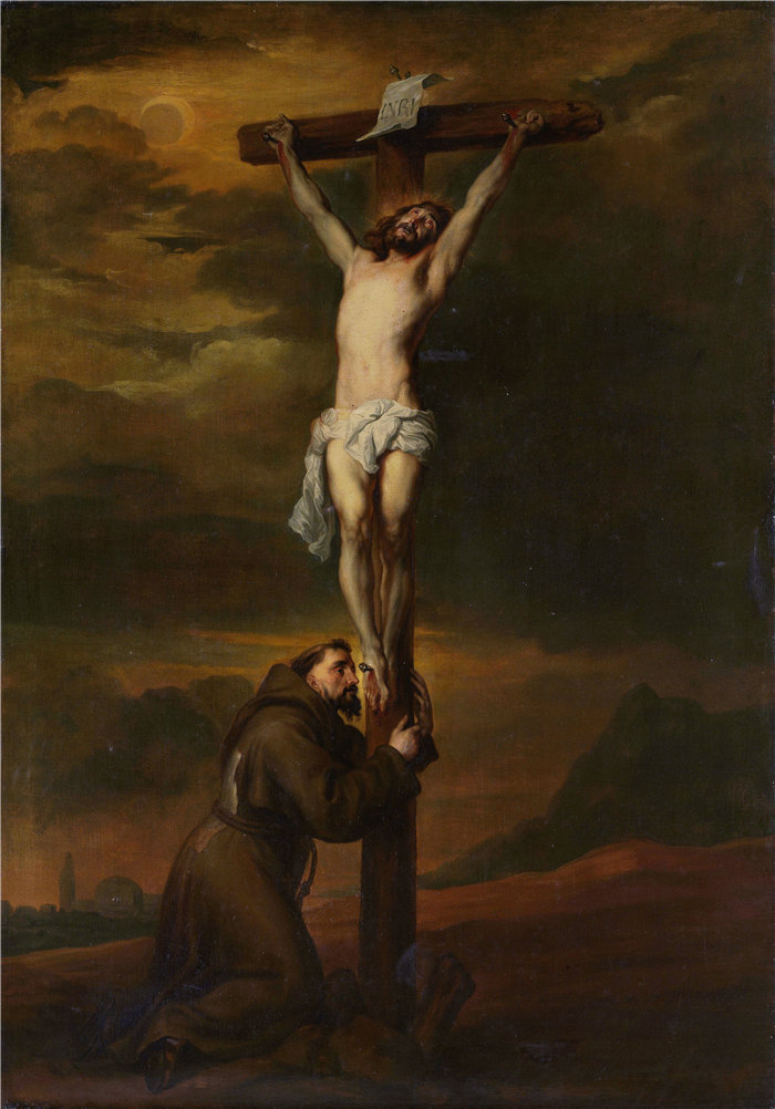 安东尼·范·戴克（Anthony van Dyck，比利时画家）作品-十字架脚下的圣方济各 (1606 - 1691)