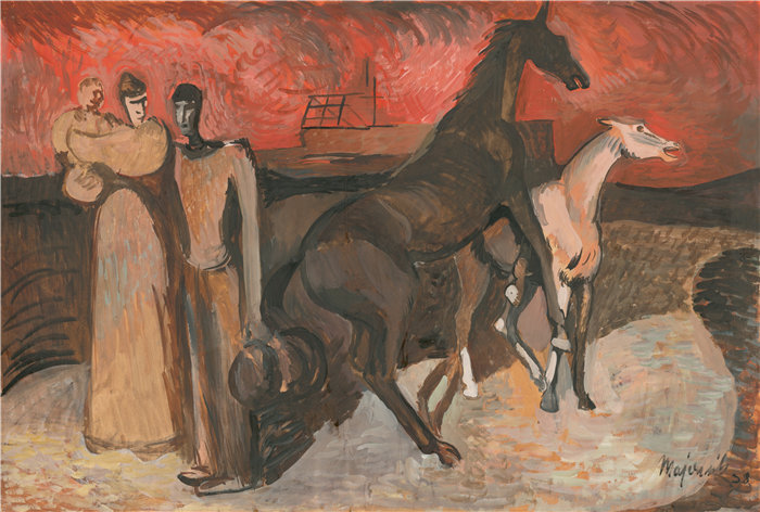马杰尔尼克 （Majerník，斯洛伐克画家）作品-火灾 – 难民 (1938)