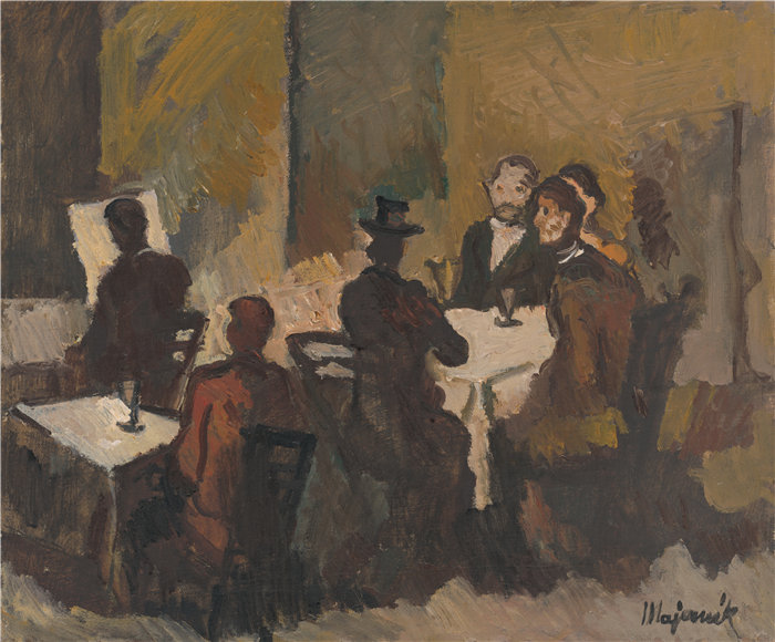 马杰尔尼克 （Majerník，斯洛伐克画家）作品-咖啡店里的公司（1941-1942）