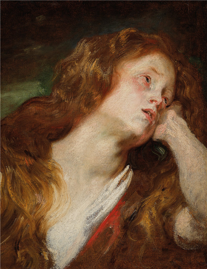 安东尼·范·戴克(Anthony van Dyck,比利时画家)作品-一个年轻的女人在休息她的头,可能是忏悔者抹大拉