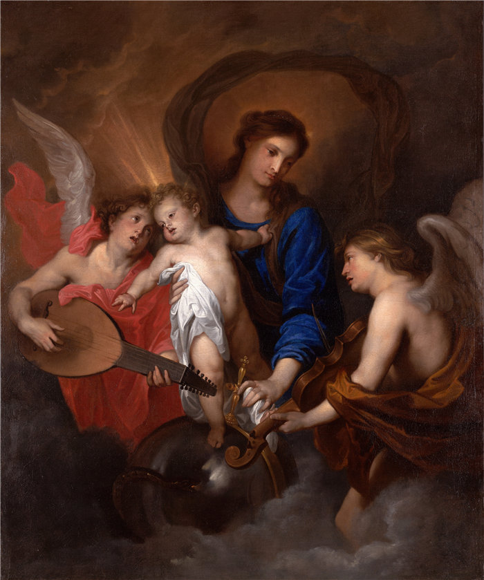 安东尼·范·戴克(Anthony van Dyck,比利时画家)作品-圣母子与音乐制作天使(约 1630 年)
