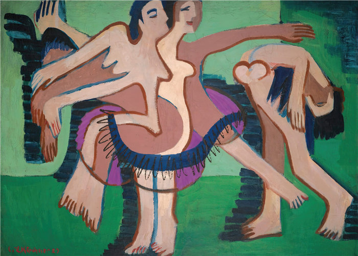 恩斯特·路德维希·基希纳（Ernst Ludwig Kirchner，德国画家）作品-Tanzgruppe（舞蹈团）（1929）