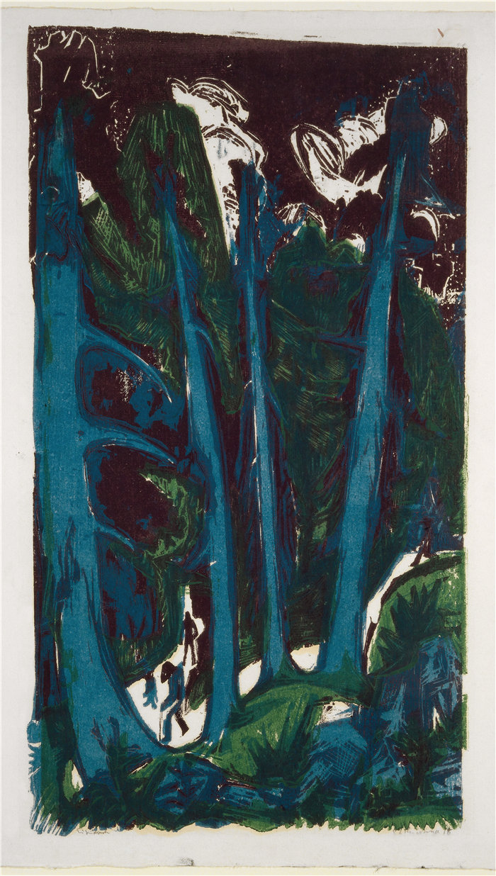 恩斯特·路德维希·基希纳（Ernst Ludwig Kirchner，德国画家）作品-枞树 (1918)