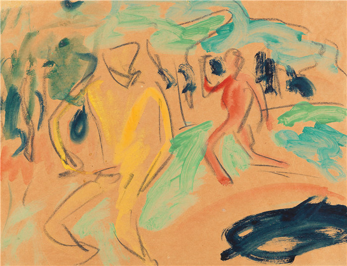 恩斯特·路德维希·基希纳（Ernst Ludwig Kirchner，德国画家）作品-巴登德（Bewegung 中的人物）（1910 年）