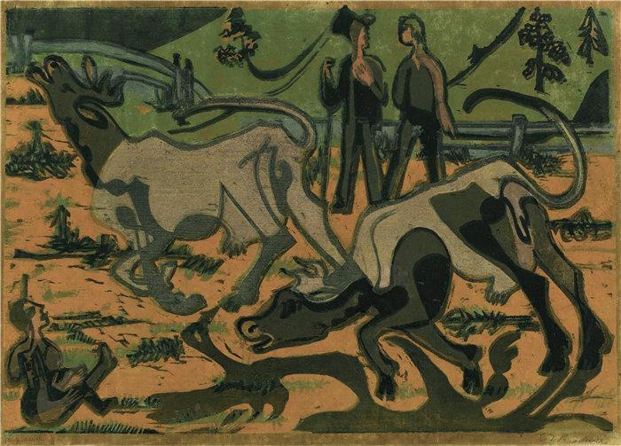 恩斯特·路德维希·基希纳（Ernst Ludwig Kirchner，德国画家）作品-春天的奶牛