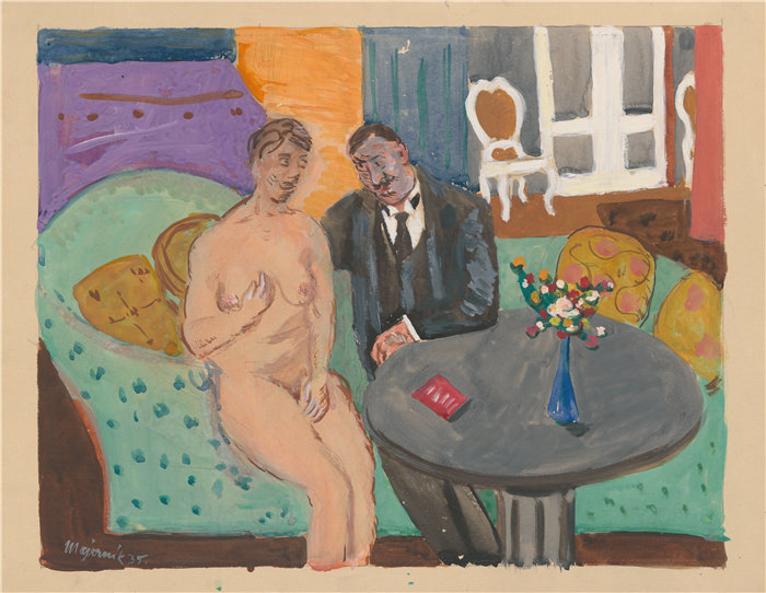 马杰尔尼克 （Majerník，斯洛伐克画家）作品-在沙发上 (1935)