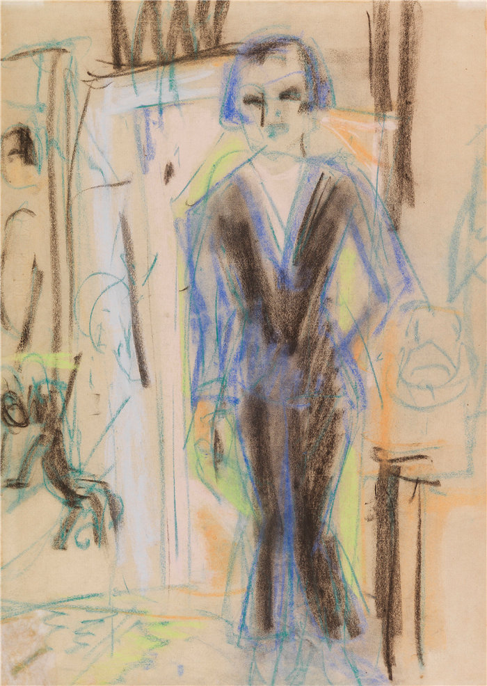 恩斯特·路德维希·基希纳(Ernst Ludwig Kirchner,德国画家)作品-阿本德克莱德的史蒂恩德夫人 (1918)