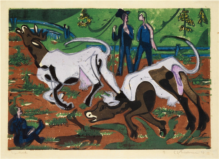 恩斯特·路德维希·基希纳(Ernst Ludwig Kirchner,德国画家)作品-春天的奶牛(1933)