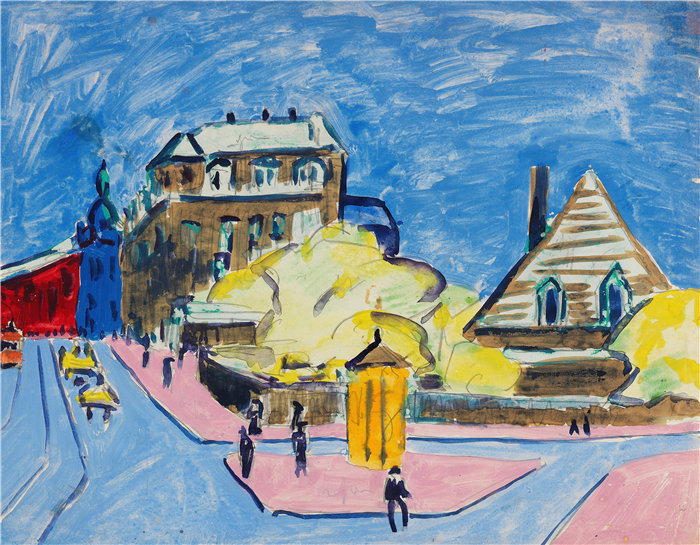 恩斯特·路德维希·基希纳(Ernst Ludwig Kirchner,德国画家)作品-Strassenbild(德累斯顿)(1910)