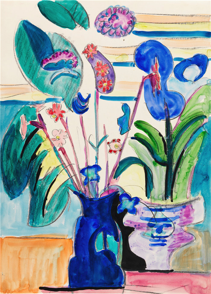 恩斯特·路德维希·基希纳（Ernst Ludwig Kirchner，德国画家）作品-《马蹄莲静物》（1935）