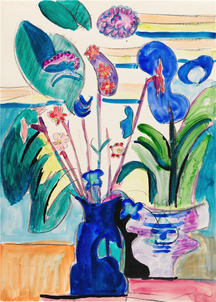 恩斯特·路德维希·基希纳(Ernst Ludwig Kirchner,德国画家)作品-《马蹄莲静物》(1935)